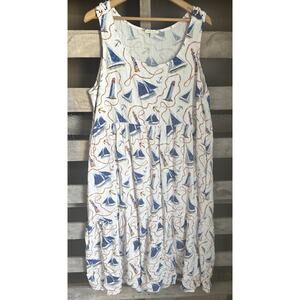 Kate & Sam Sailboat Graphic Print Midi Sleeveless Dress XXL White Nautical